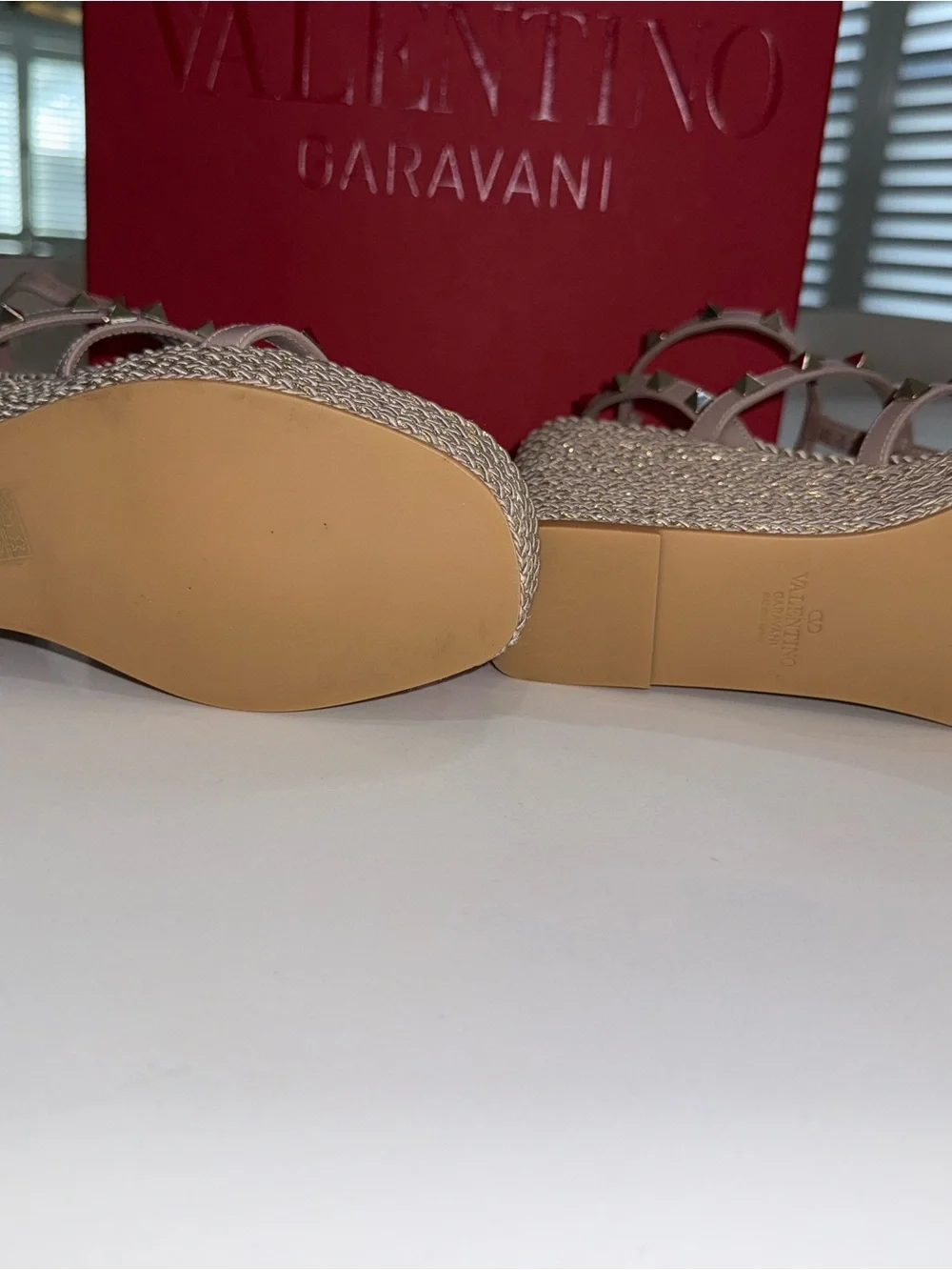 Valentino Pink Rockstud Espadrille Wedge Sandals